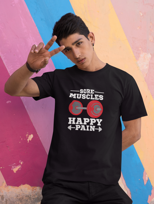 Sore Muscles Happy Pain Regular Fit Black T-shirt