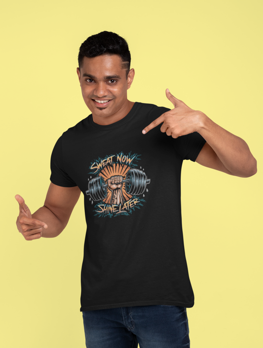 Sweat Now Shine Later Regular Fit Black T-shirt