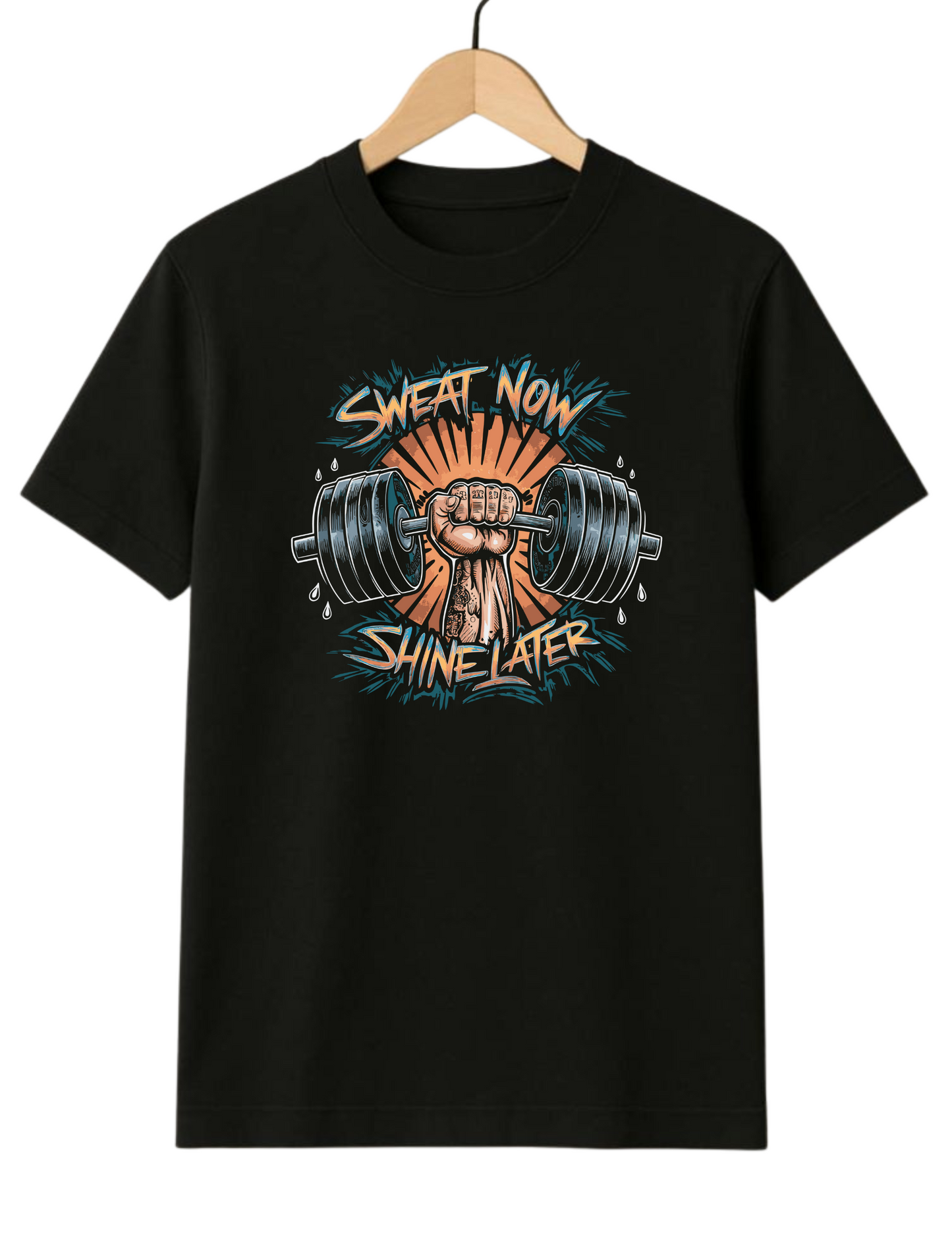 Sweat Now Shine Later Regular Fit Black T-shirt