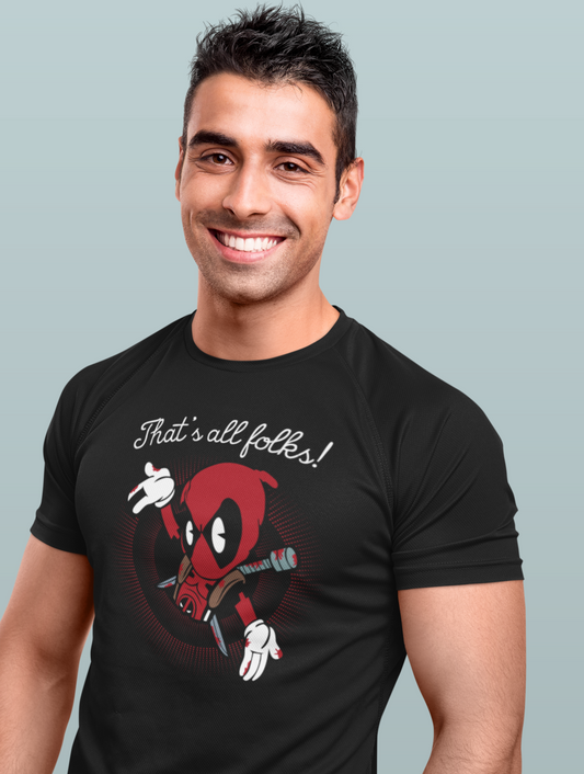 That's All Folks Deadpool Regular Fit Black T-shirt