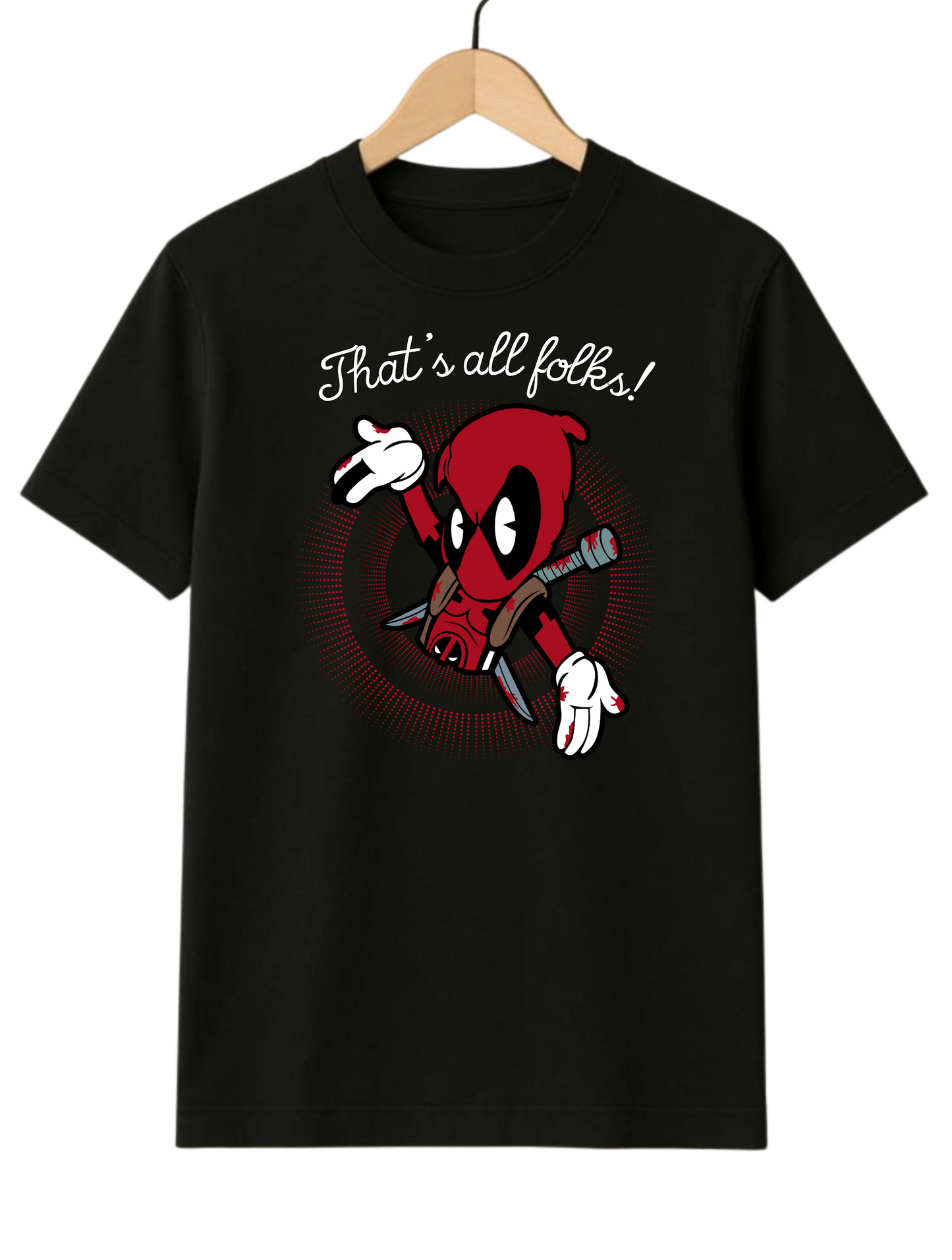 That's All Folks Deadpool Regular Fit Black T-shirt
