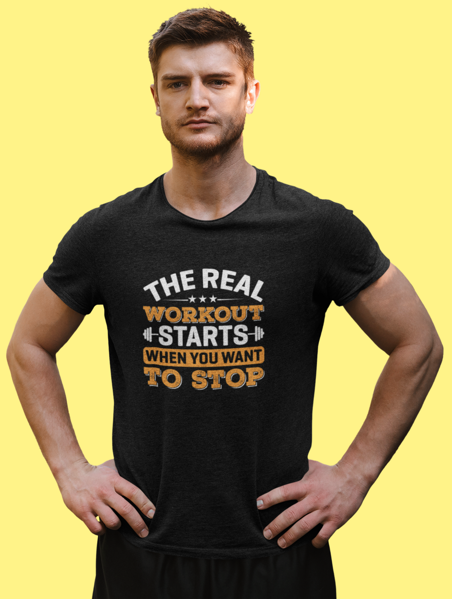 The Real Workout Starts Regular Fit Black T-shirt