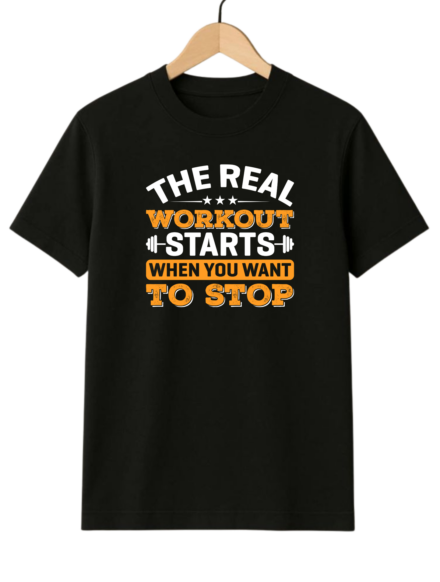The Real Workout Starts Regular Fit Black T-shirt