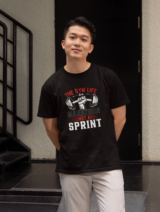 The Gym Life Is A Marathon Regular Fit Black T-shirt