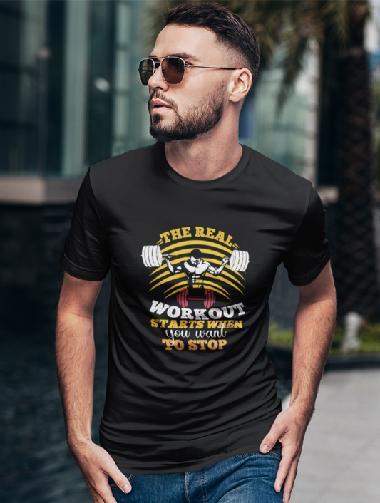 The Real Workout Regular Fit Black T-shirt