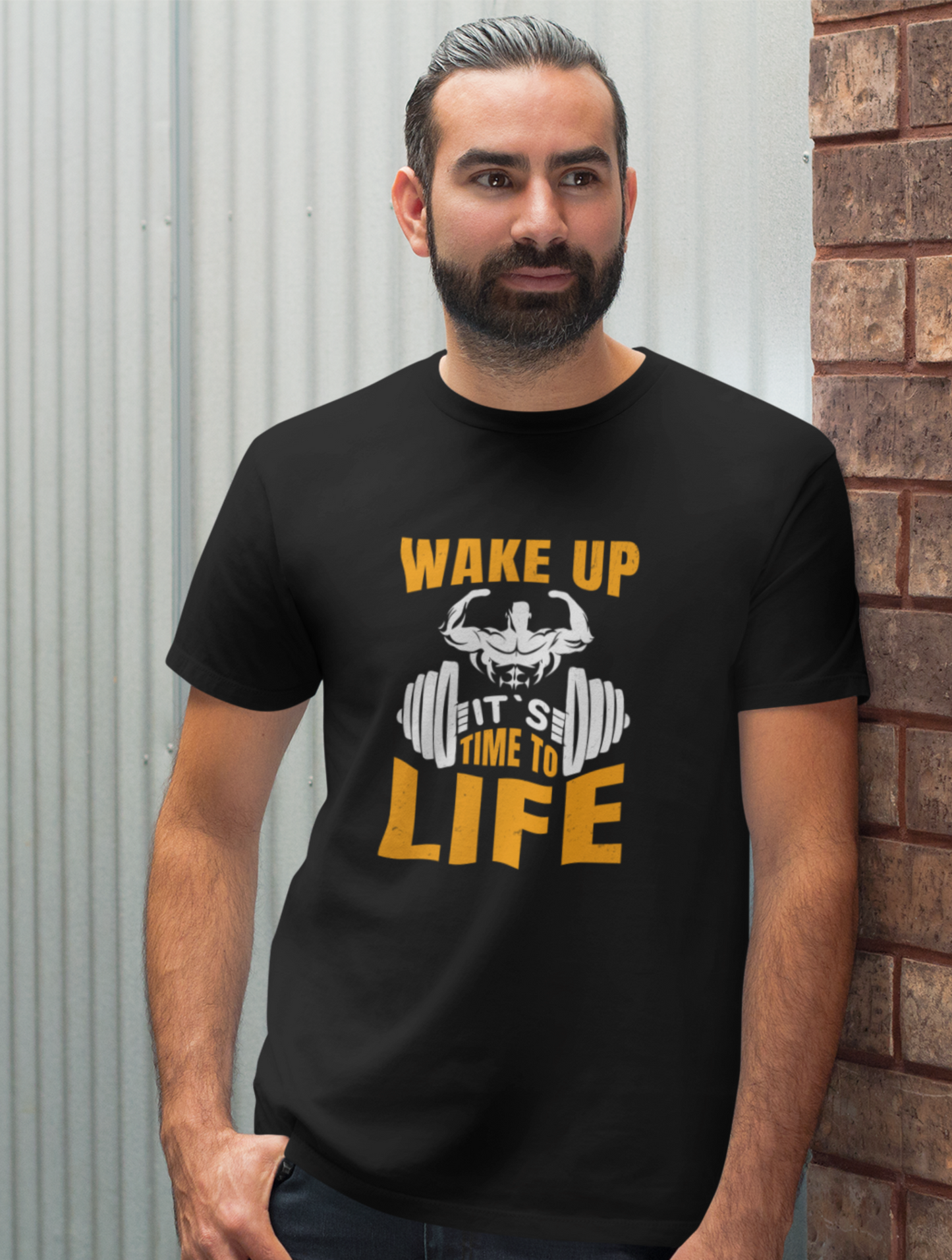 Wake Up It's Time To Life Regular Size Black T-shirt