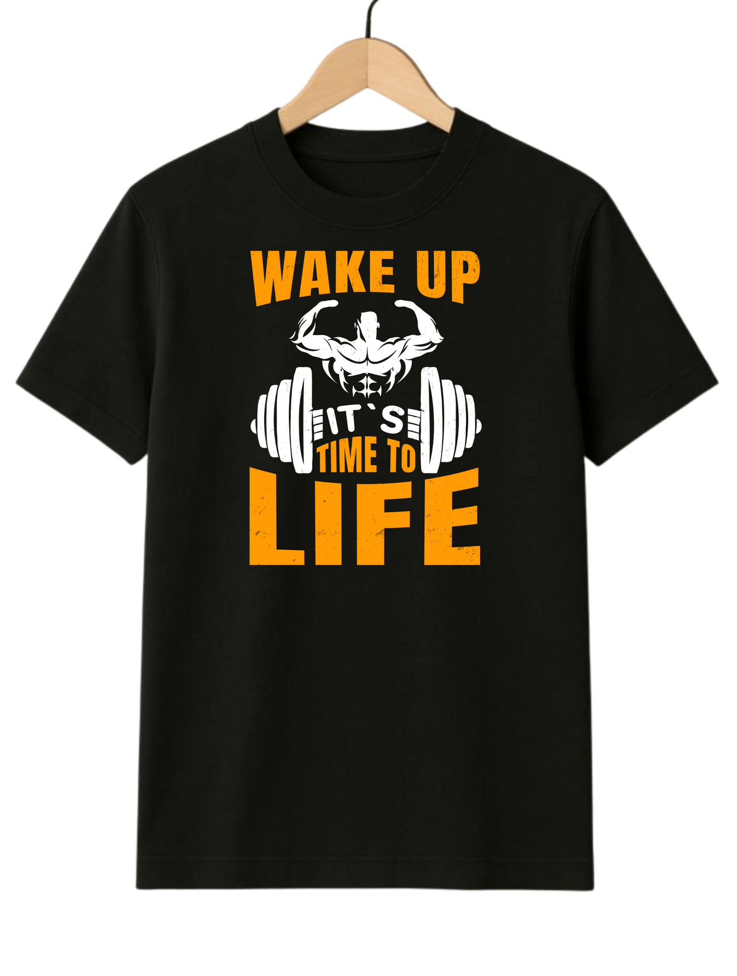 Wake Up It's Time To Life Regular Size Black T-shirt