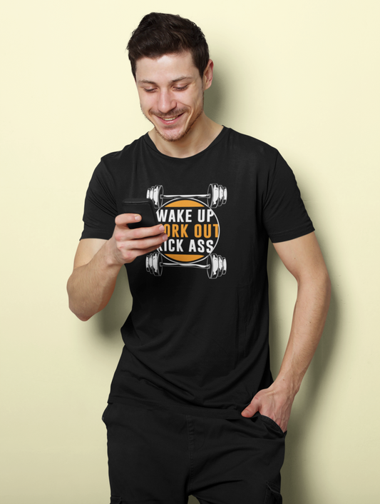 Wake Up Work Out Regular Fit Black T-shirt