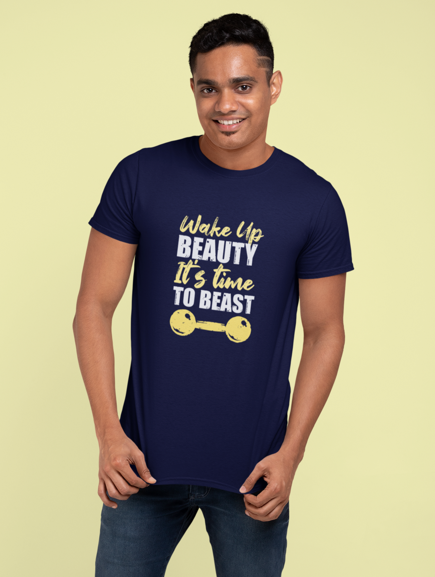 Wakeup Beauty It's Time To Beast Regular Fit Navy Blue T-shirt
