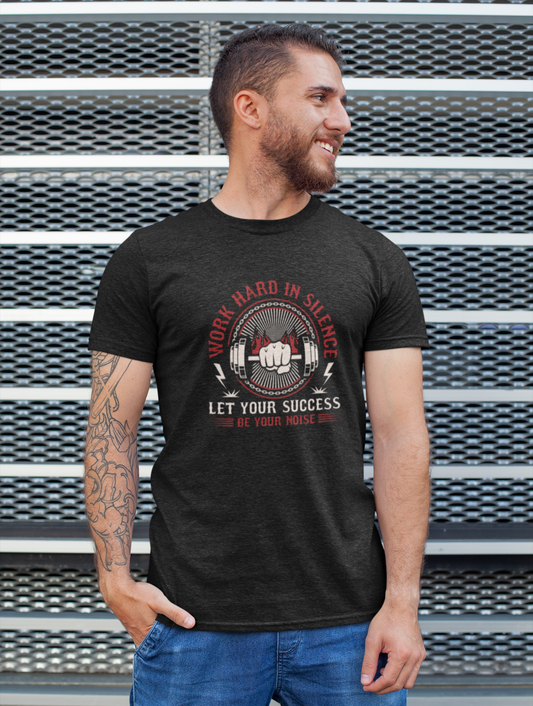 Work Hard Motivational Regular Fit Black T-shirt