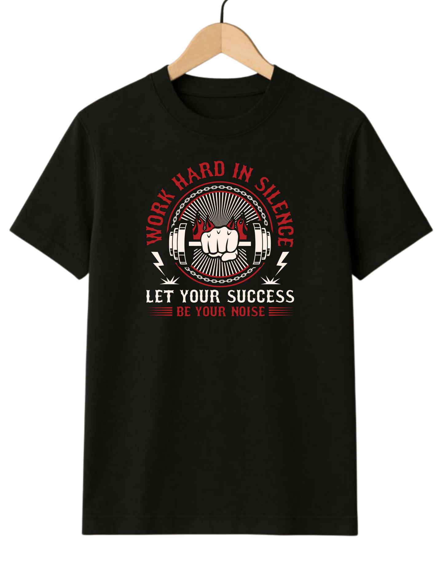 Work Hard Motivational Regular Fit Black T-shirt