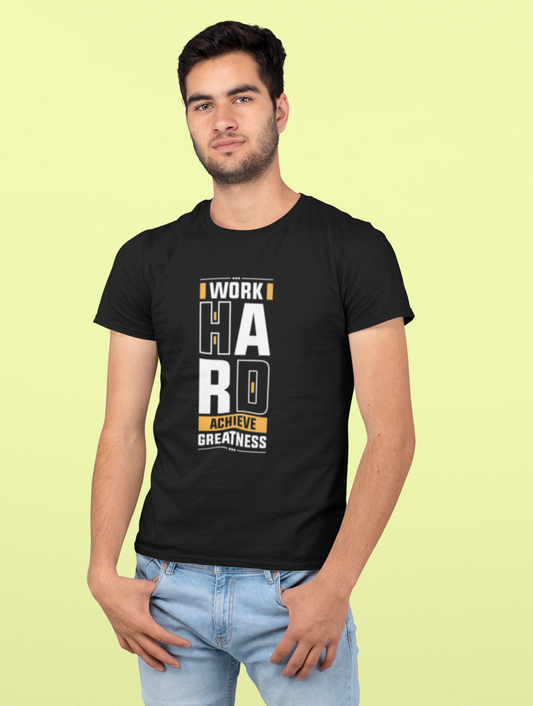 Work Hard Regular Fit Black T-shirt