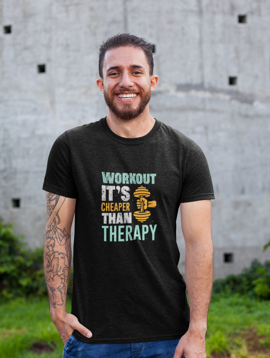 Workout It's Cheaper Than Therapy Regular Fit Black T-shirt