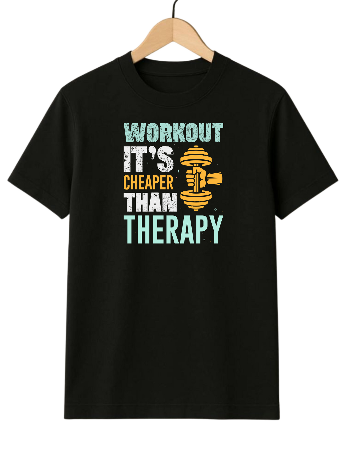 Workout It's Cheaper Than Therapy Regular Fit Black T-shirt